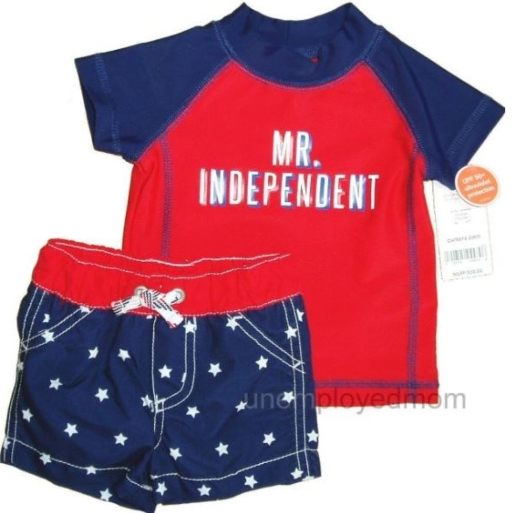 Boys Swimsuit Mr. Independent 2 pc Set Rashguard Top Trunks Bathing Swim Suit